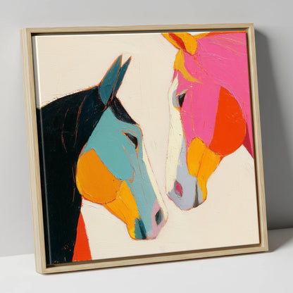 Vivid Connection horse portrait canvas wall art in natural frame