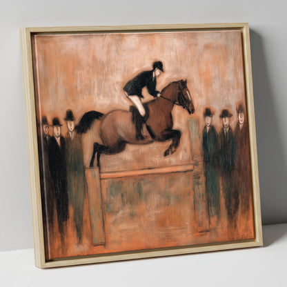 Flight Over Timber show jumping horse canvas wall art in natural frame