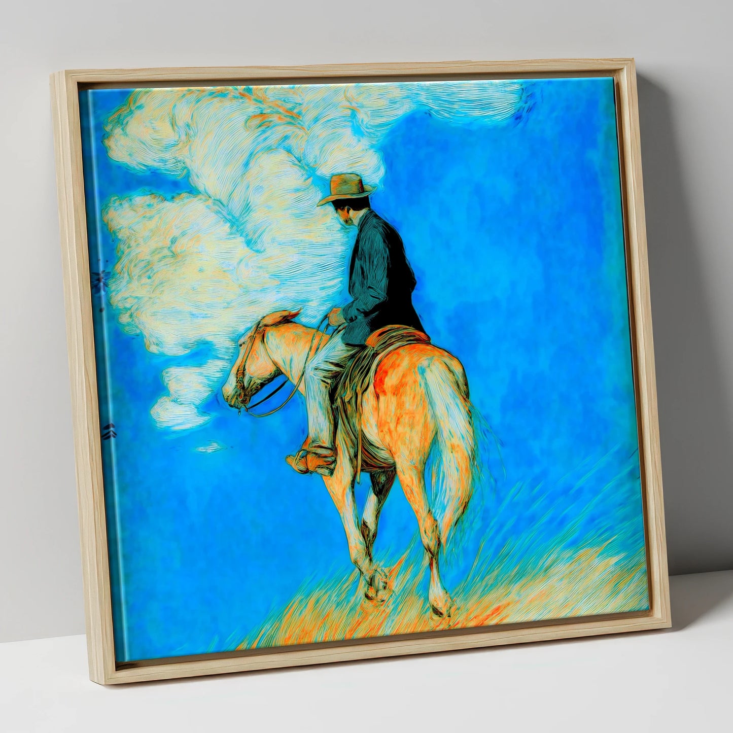 Vivid Western Horizon western horse canvas wall art in natural frame