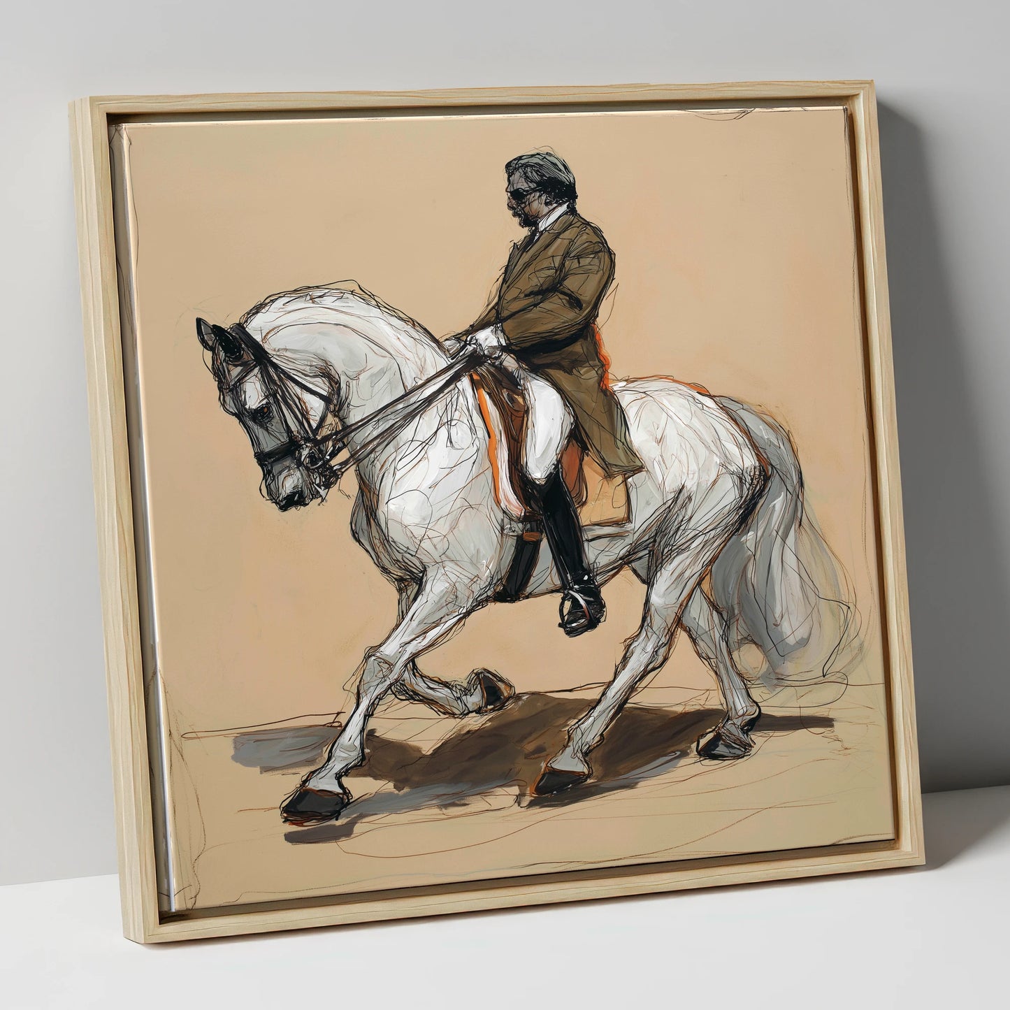 Harmonious Passage dressage horse canvas wall art in natural frame
