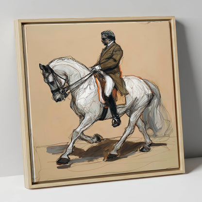 Harmonious Passage dressage horse canvas wall art in natural frame