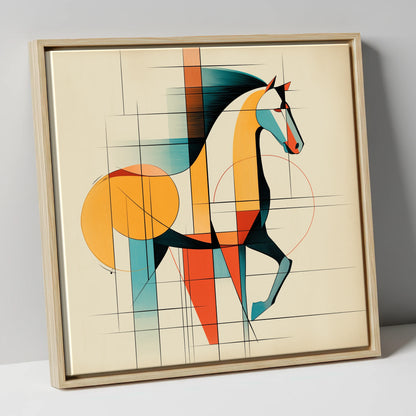 Geometric Equine Profile horse portrait canvas wall art in natural frame