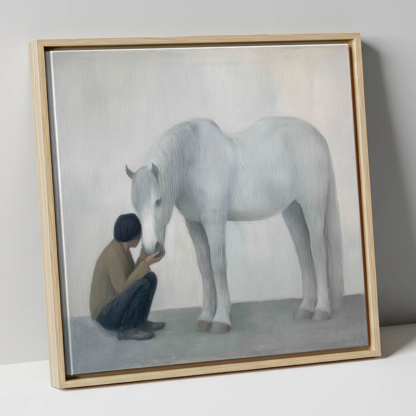 The Quiet Connection horse & rider canvas wall art in natural frame