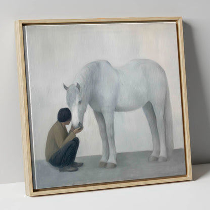 The Quiet Connection horse & rider canvas wall art in natural frame