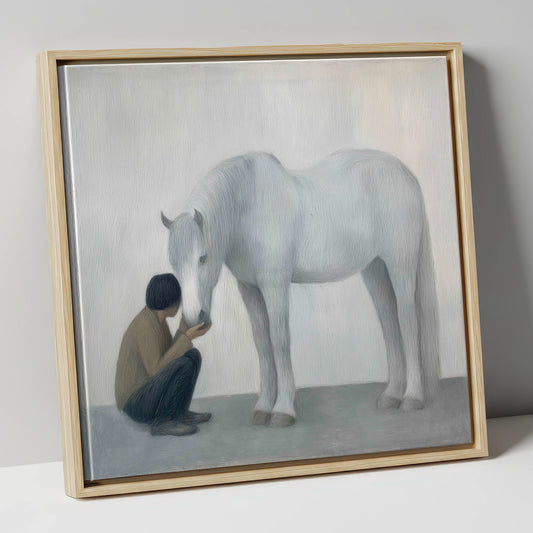 The Quiet Connection horse & rider canvas wall art in natural frame
