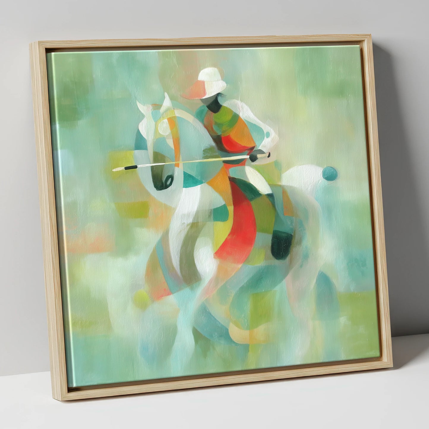 Harmonious Chukka polo horse canvas wall art in natural frame