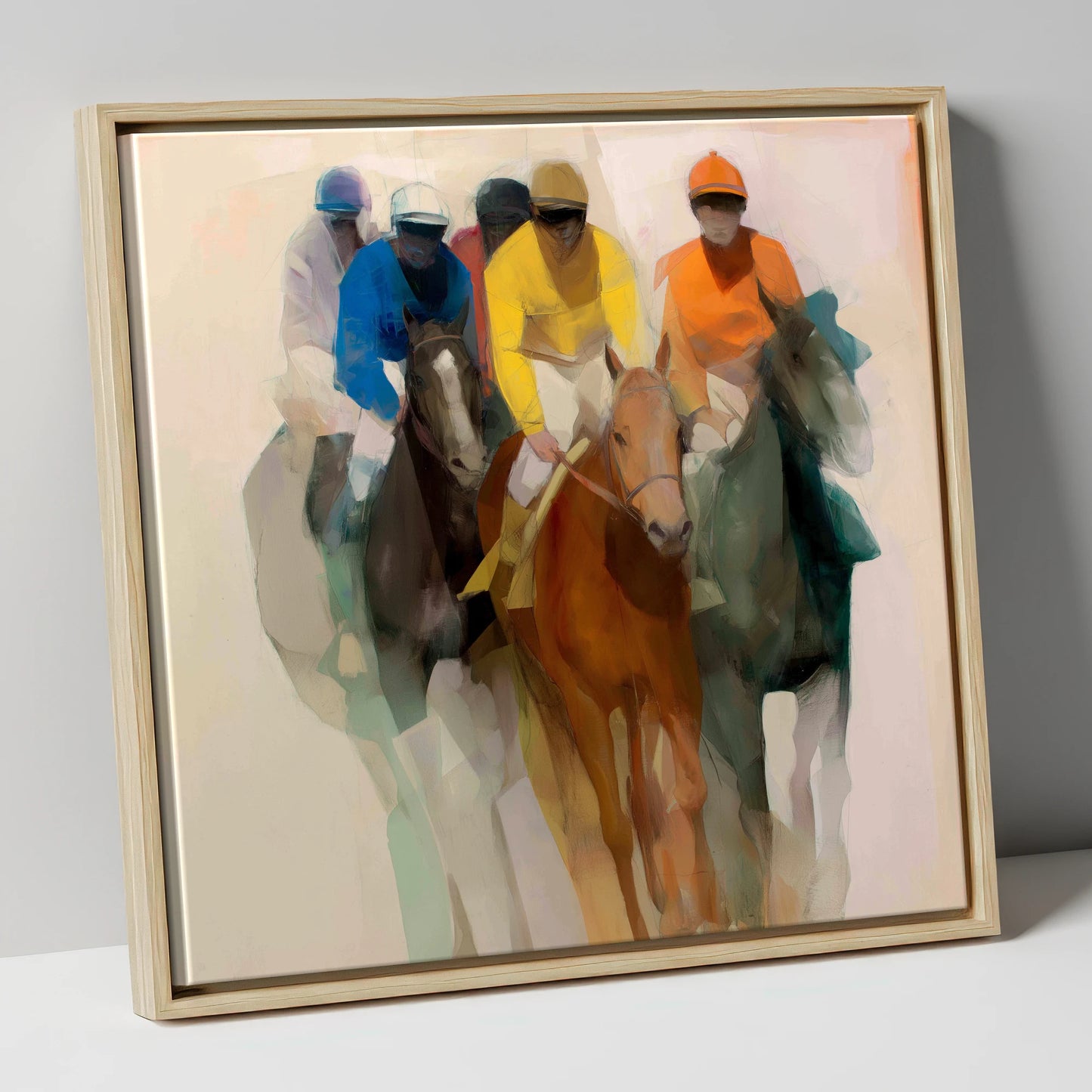 The Front Runners racing horse canvas wall art in natural frame