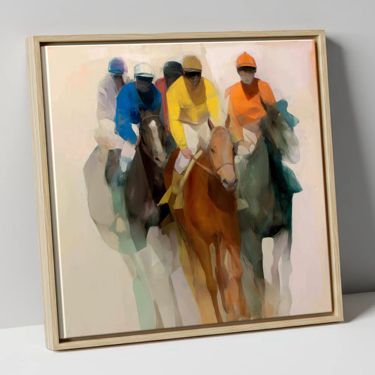 The Front Runners racing horse canvas wall art in natural frame