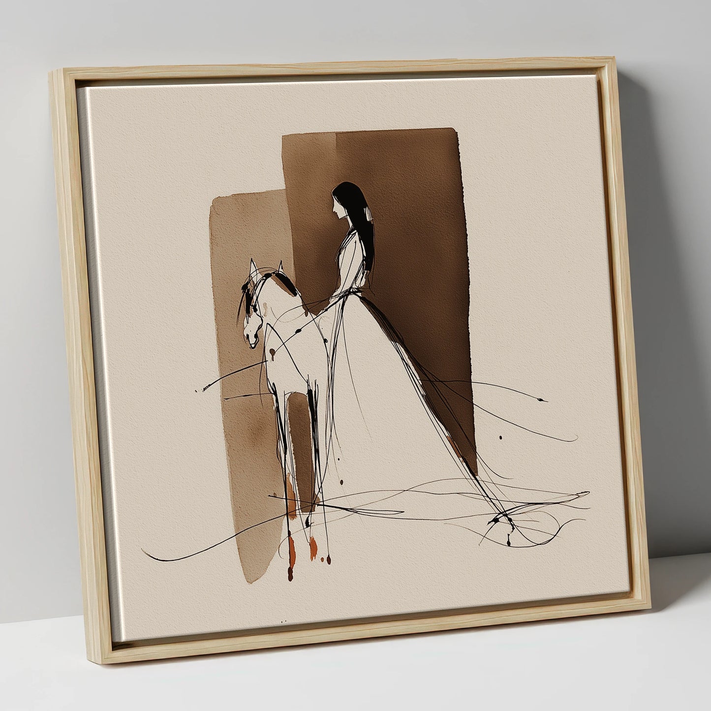 Ethereal Harmony horse & rider canvas wall art in natural frame