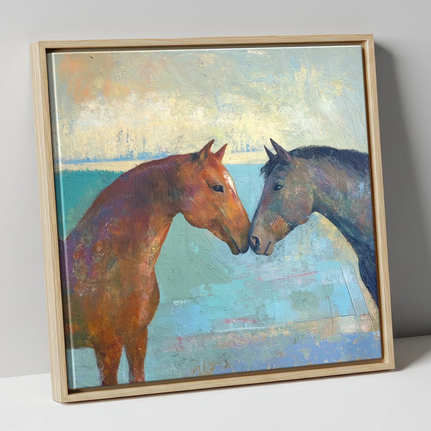 Kindred Spirits horse portrait canvas wall art in natural frame