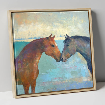 Kindred Spirits horse portrait canvas wall art in natural frame