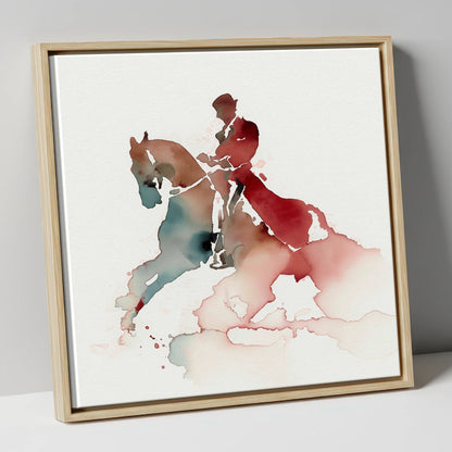 Crimson Passage dressage horse canvas wall art in natural frame