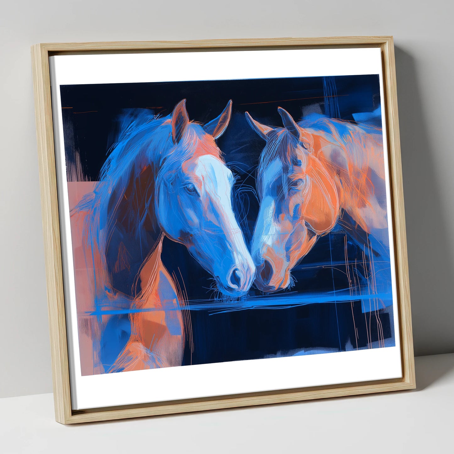 Quiet Communion horse portrait canvas wall art in natural frame