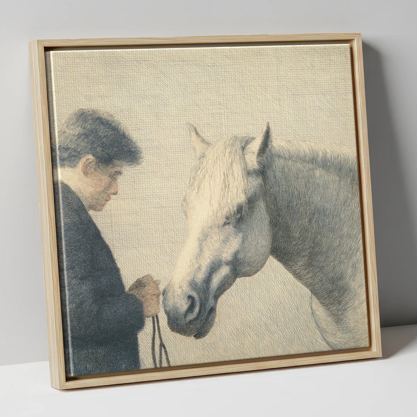 The Quiet Bond horse & rider canvas wall art in natural frame