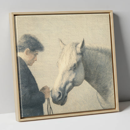 The Quiet Bond horse & rider canvas wall art in natural frame