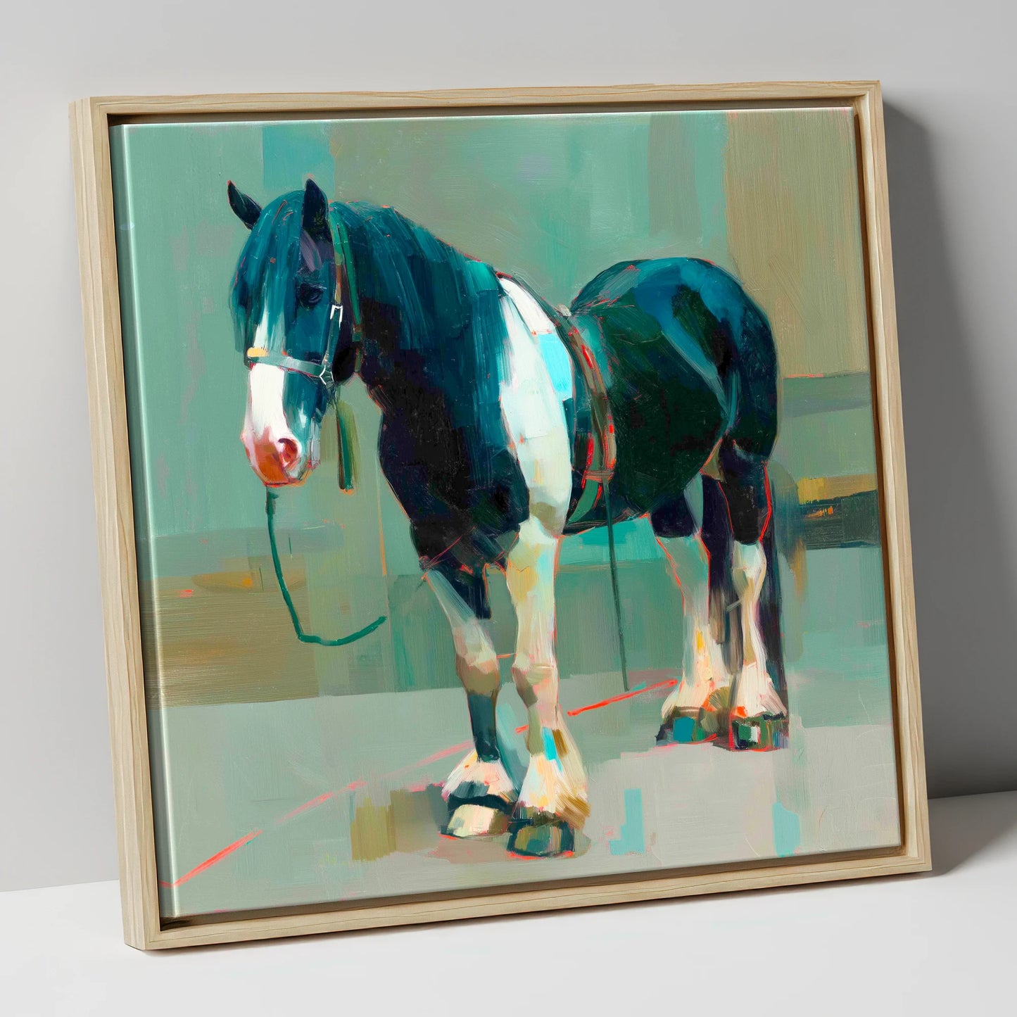 The Stoic Piebald horse breed canvas wall art in natural frame