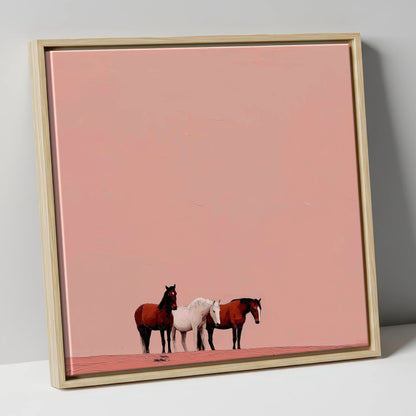 The Blush Horizon wild horses canvas wall art in natural frame