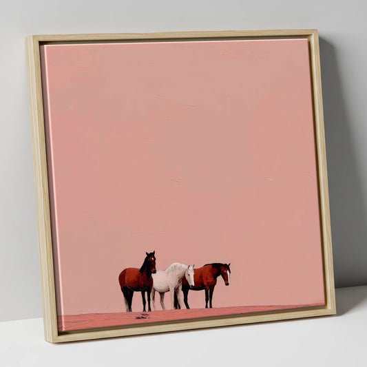 The Blush Horizon wild horses canvas wall art in natural frame