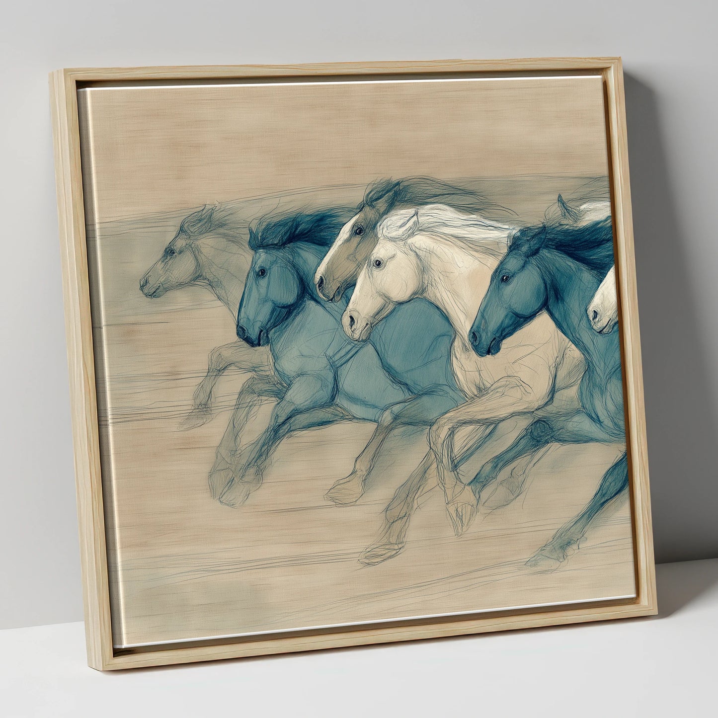 Rhythm of the Herd wild horses canvas wall art in natural frame