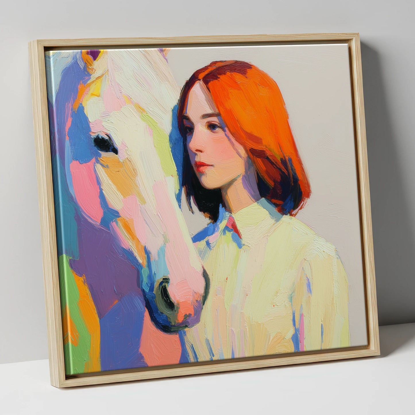 The Colour of Connection horse & rider canvas wall art in natural frame