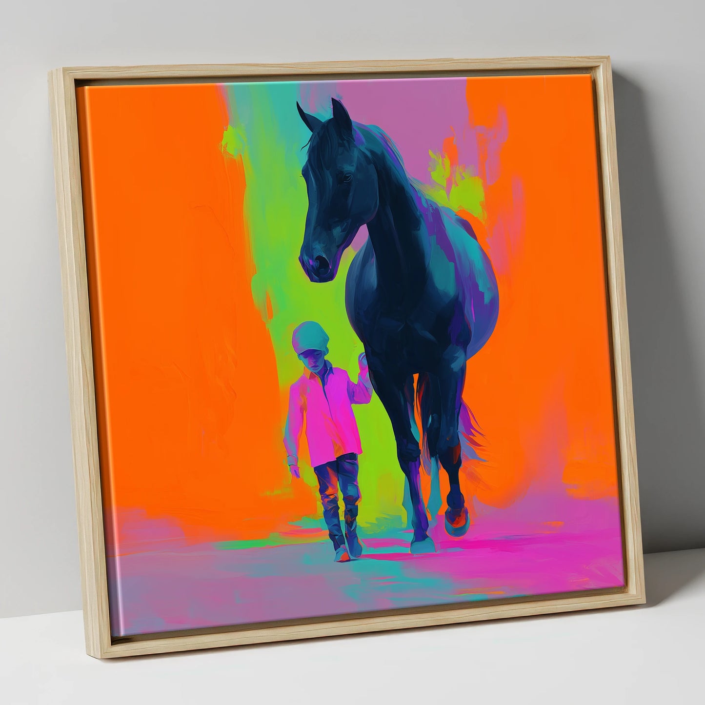 The Brightest Bond horse & rider canvas wall art in natural frame