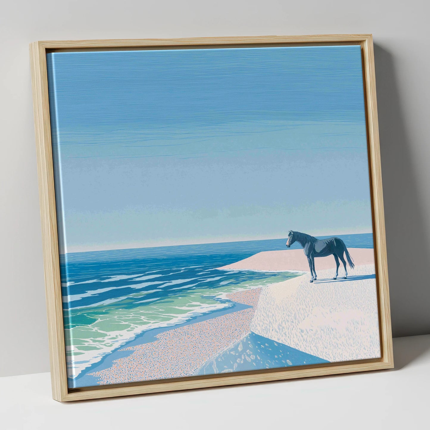 Coastal Solitude horse landscape canvas wall art in natural frame