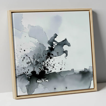 Monochrome Momentum show jumping horse canvas wall art in natural frame