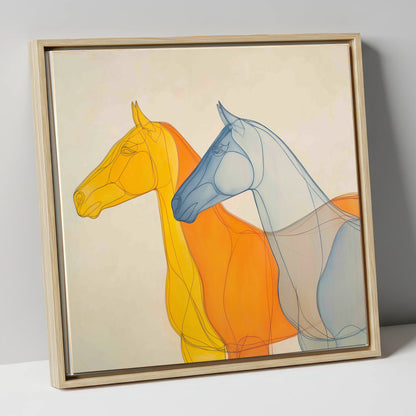 Synchronised Racing Profiles racing horse canvas wall art in natural frame