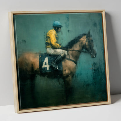 Before the Off racing horse canvas wall art in natural frame