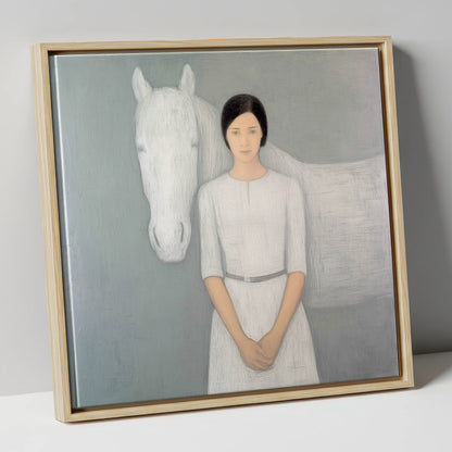 Quiet Connection horse & rider canvas wall art in natural frame