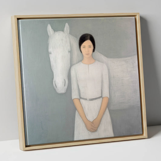 Quiet Connection horse & rider canvas wall art in natural frame