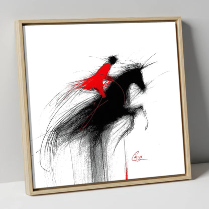 Crimson Flight show jumping horse canvas wall art in natural frame