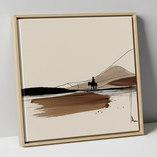 Frontier Silhouette western horse canvas wall art in natural frame