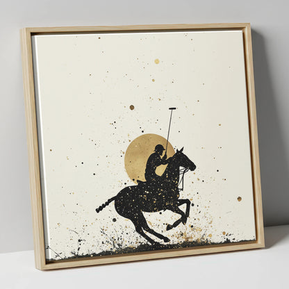 Golden Chukka Eclipse polo horse canvas wall art in natural frame