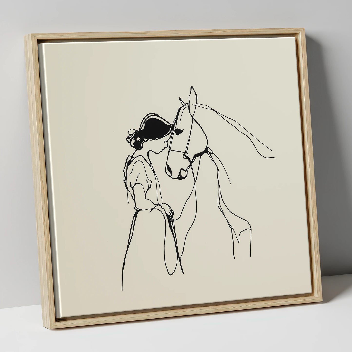 The Gentle Bond horse & rider canvas wall art in natural frame