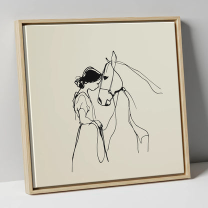 The Gentle Bond horse & rider canvas wall art in natural frame