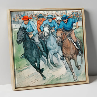Classic Turf Rivalry racing horse canvas wall art in natural frame
