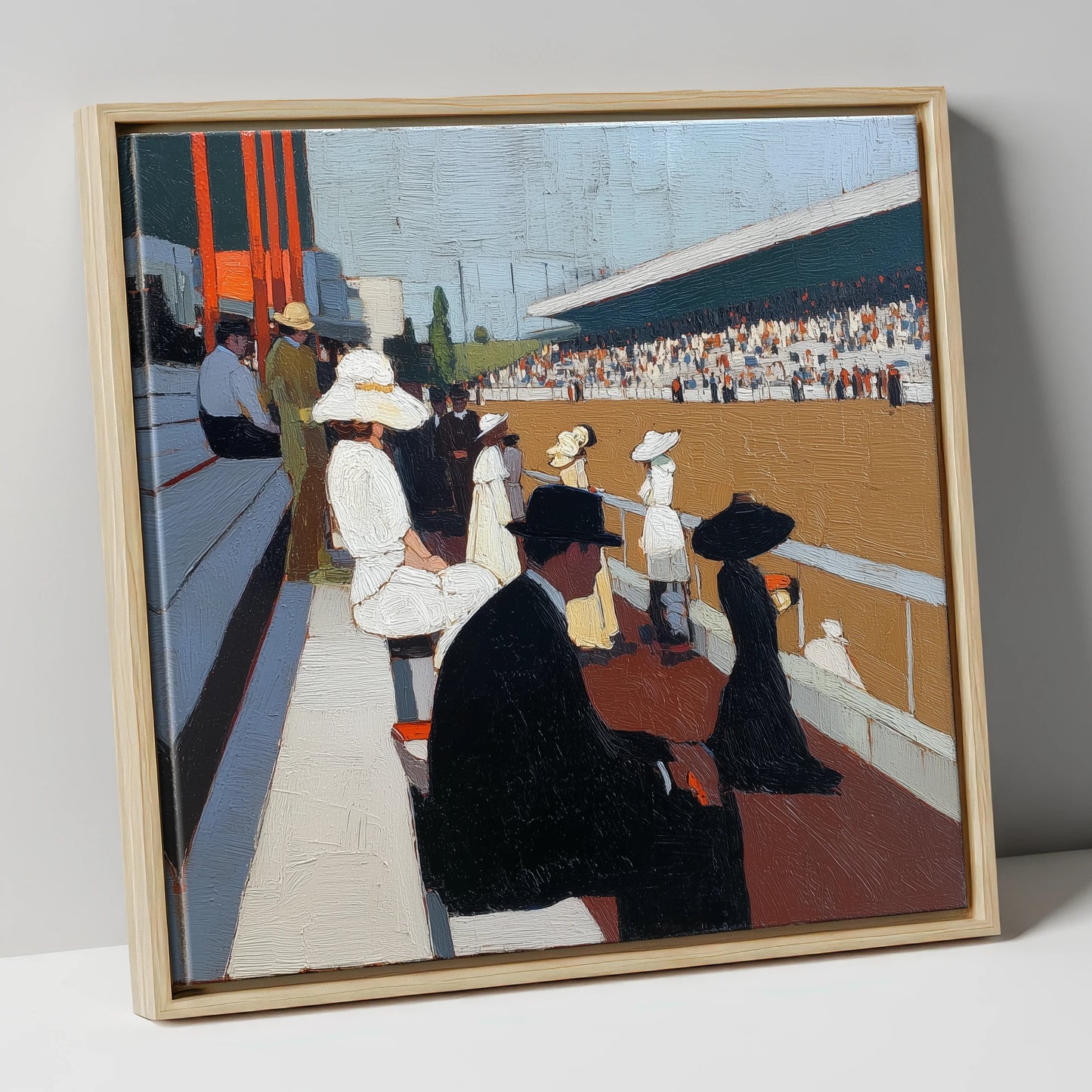 The Grandstand Spectacle racing horse canvas wall art in natural frame