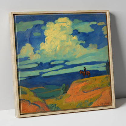 Beneath Billowing Skies horse landscape canvas wall art in natural frame