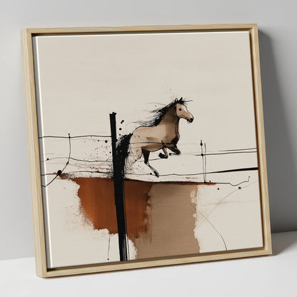 Clearing the Boundary show jumping horse canvas wall art in natural frame