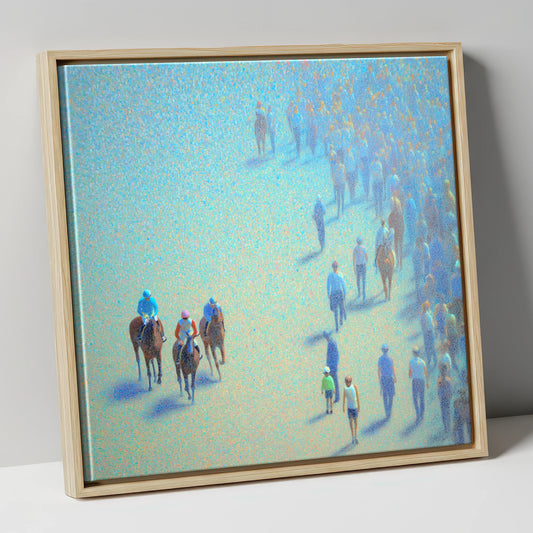 Turquoise Racing Haze racing horse canvas wall art in natural frame
