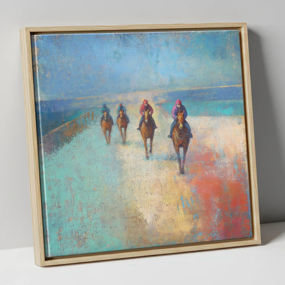 The Morning String racing horse canvas wall art in natural frame
