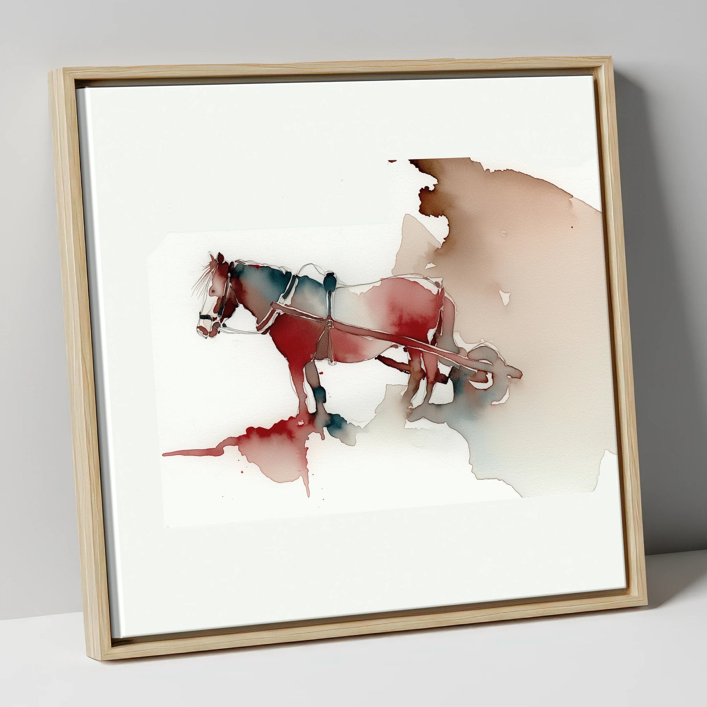 Crimson Draught in Harness working horse canvas wall art in natural frame
