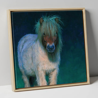 Shetland Pony in Moonlight horse breed canvas wall art in natural frame