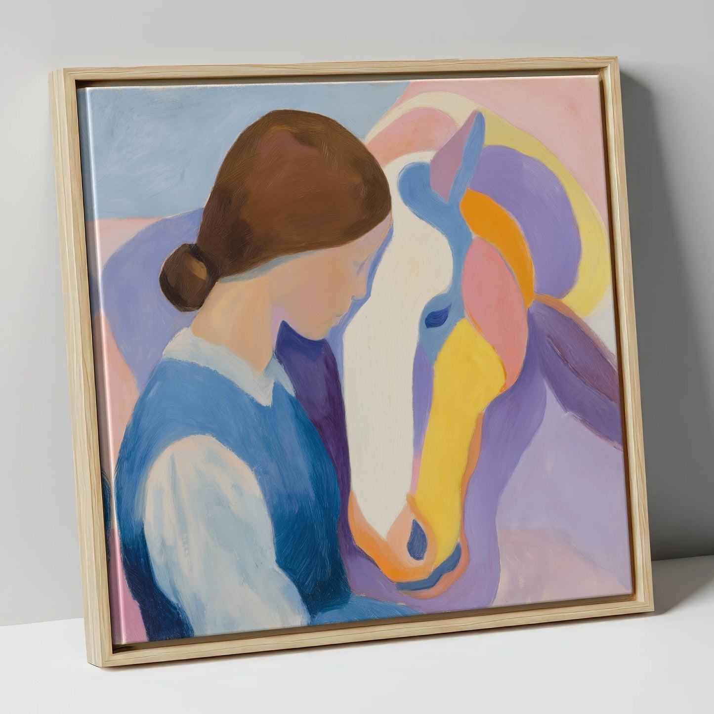 The Quiet Bond horse & rider canvas wall art in natural frame