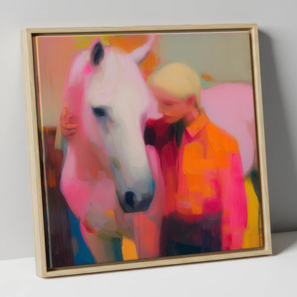 The Vibrant Connection horse & rider canvas wall art in natural frame