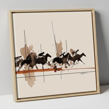 Surge to the Wire racing horse canvas wall art in natural frame