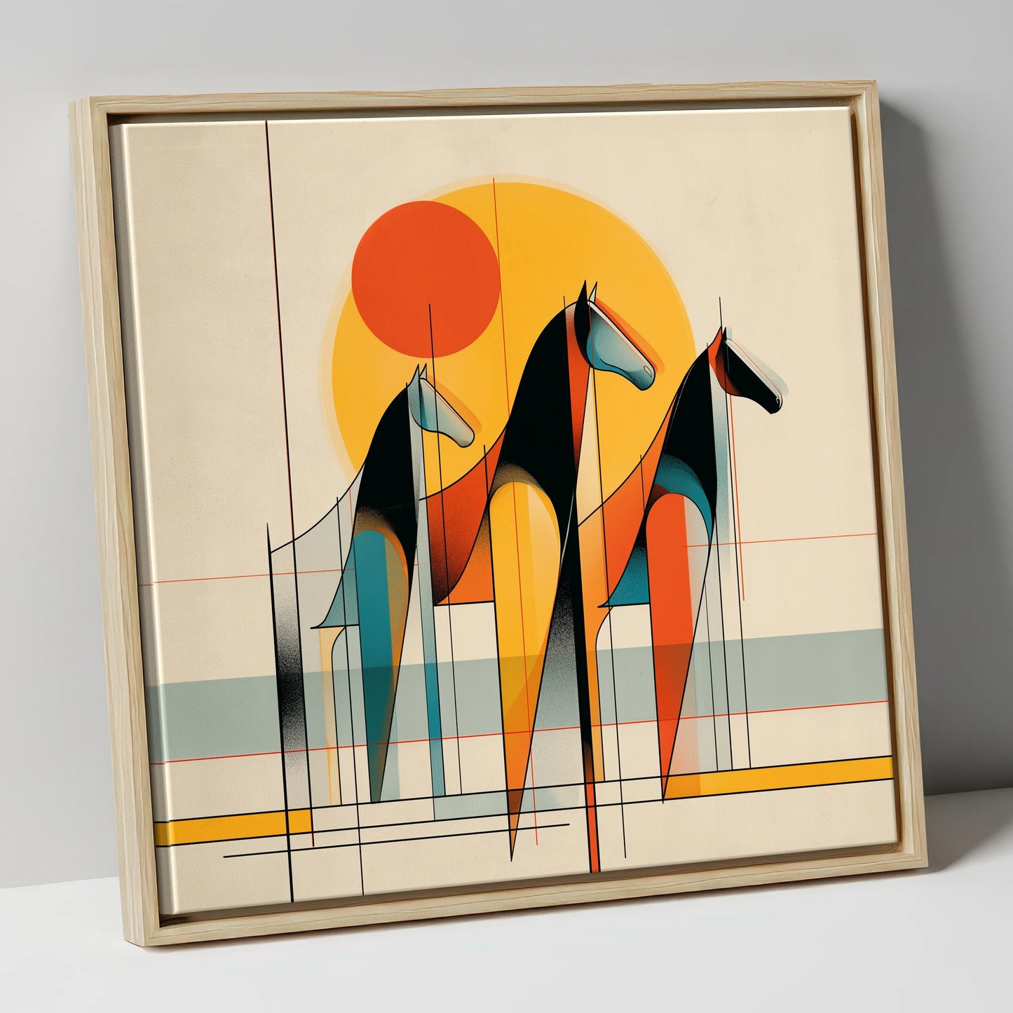 Rhythmic Horizon horse landscape canvas wall art in natural frame