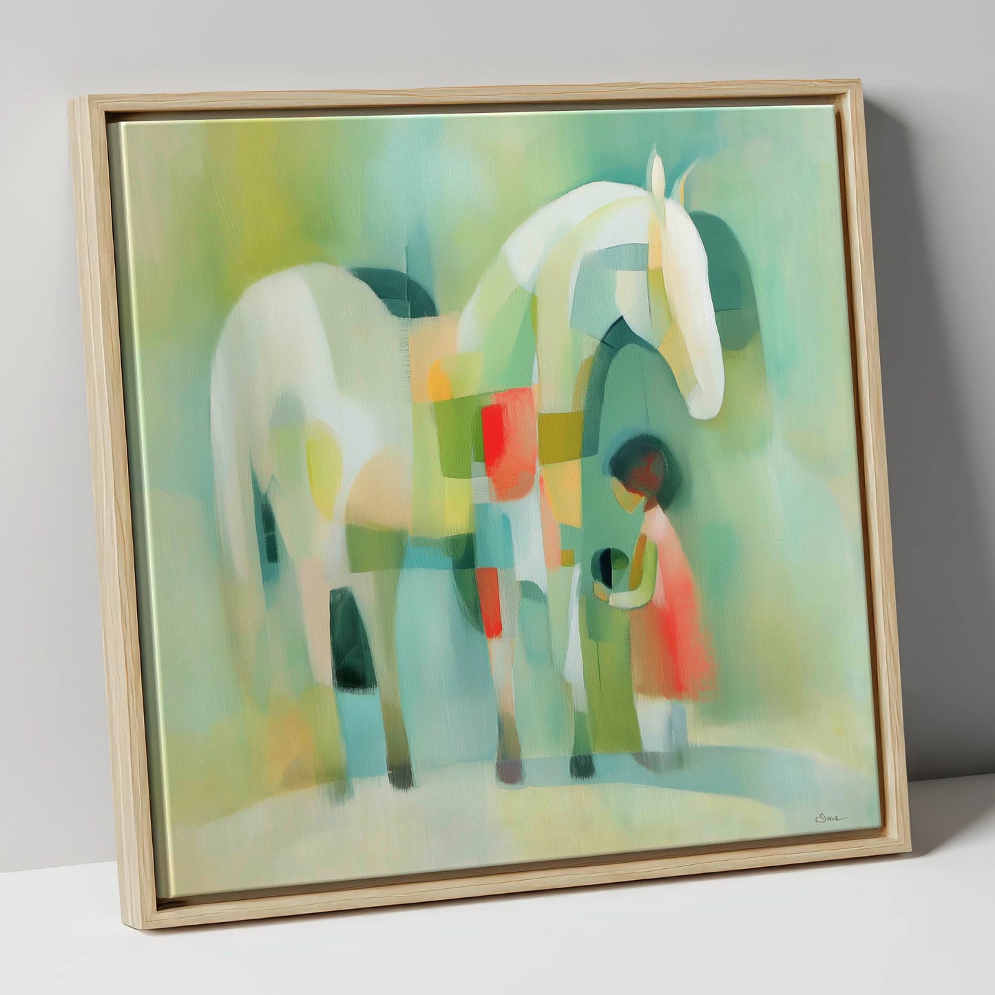 The Quiet Connection horse & rider canvas wall art in natural frame