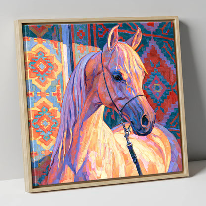 Colourful Arabian Horse Portrait horse breed canvas wall art in natural frame